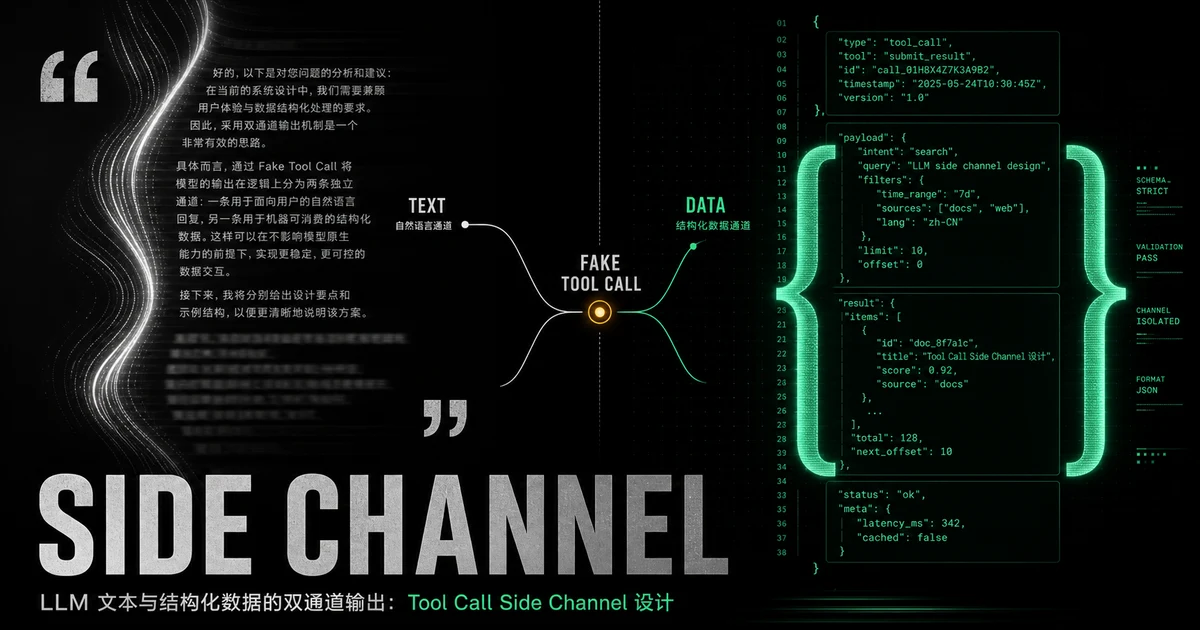LLM 文本与结构化数据的双通道输出：Tool Call Side Channel 设计