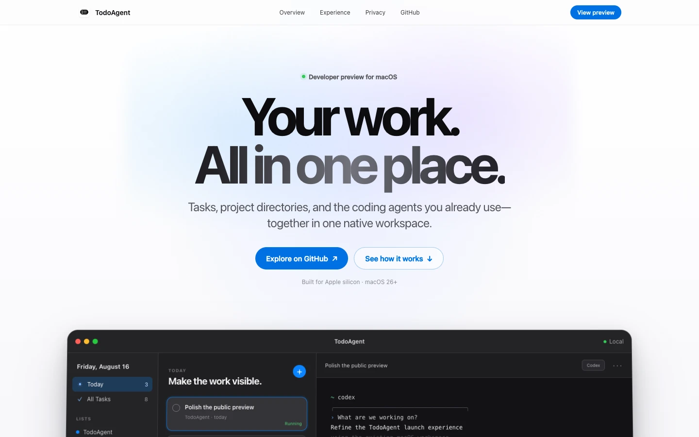 TodoAgent — desktop view